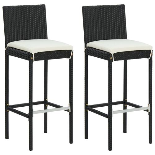 Barstole til haven med hynder 2 stk. polyrattan sort