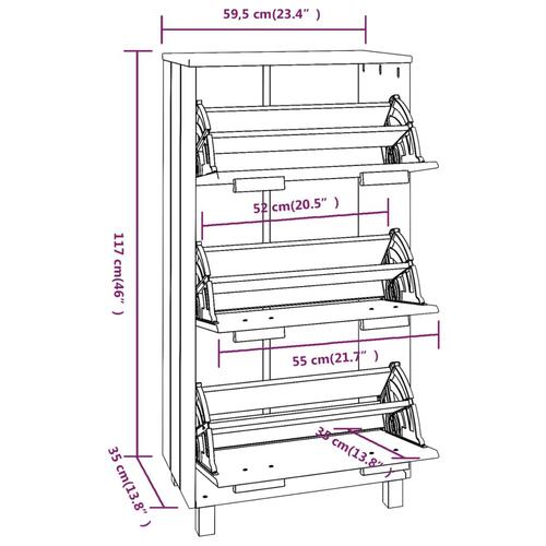 Skoskab HAMAR 59,5x35x117 cm massivt fyrretræ hvid