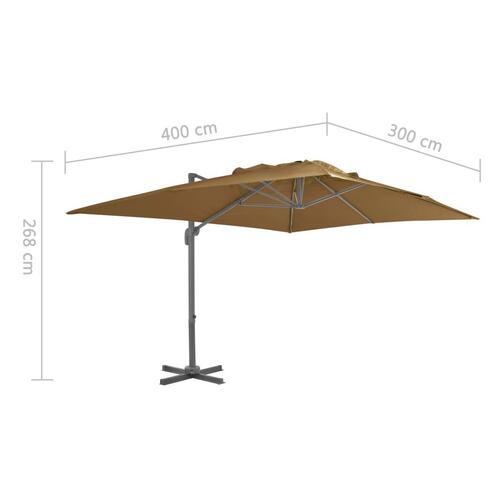 Hængeparasol med aluminiumsstang 400 x 300 cm gråbrun