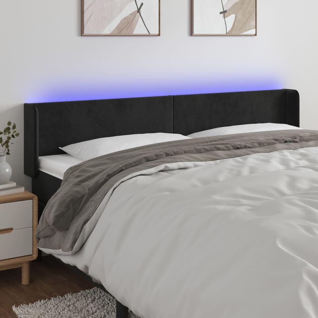 Sengegavl Med Led-Lys Fløjl - Sort / 203 x 16 x 78/88 cm