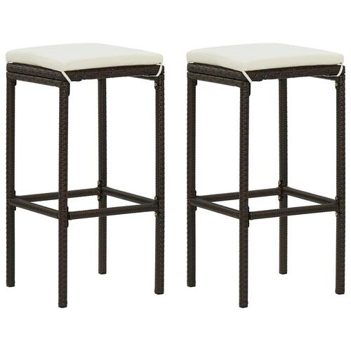 Barstole med hynder 2 stk. polyrattan brun