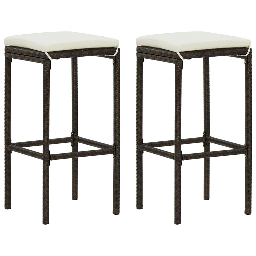 Barstole med hynder 2 stk. polyrattan brun
