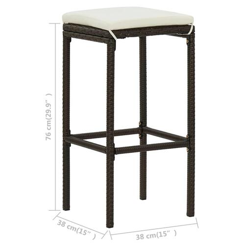 Barstole med hynder 2 stk. polyrattan brun