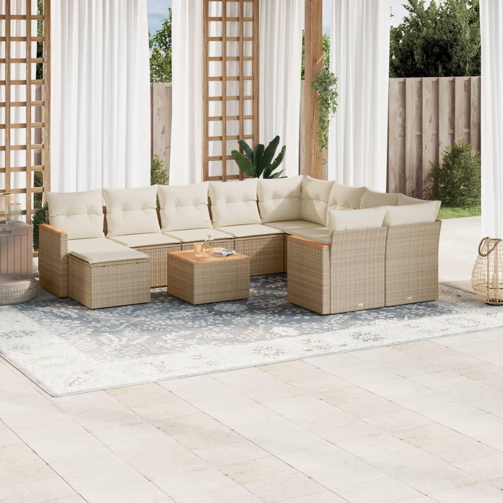 Havesofasæt 11 Dele Med Hynder Polyrattan Beige - Beige