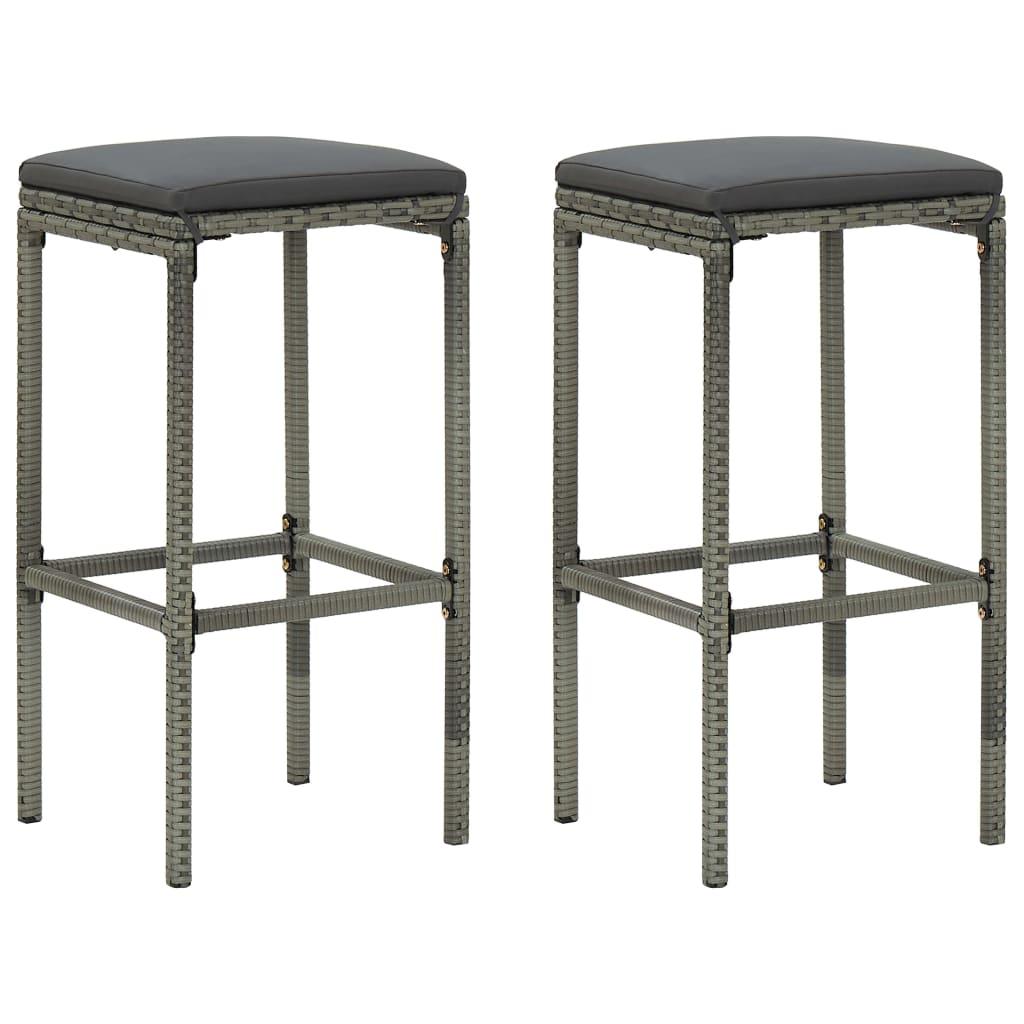 Barstole med hynder 2 stk. polyrattan grå