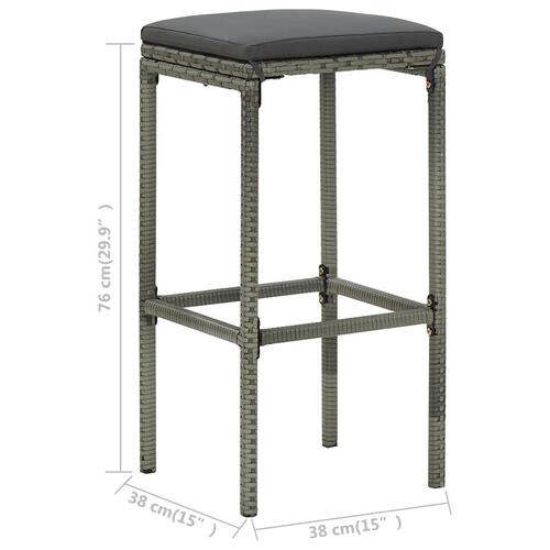 Barstole med hynder 2 stk. polyrattan grå