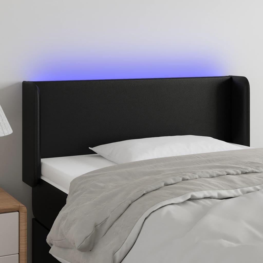Sengegavl med LED-lys 83x16x78/88 cm kunstlæder sort billede