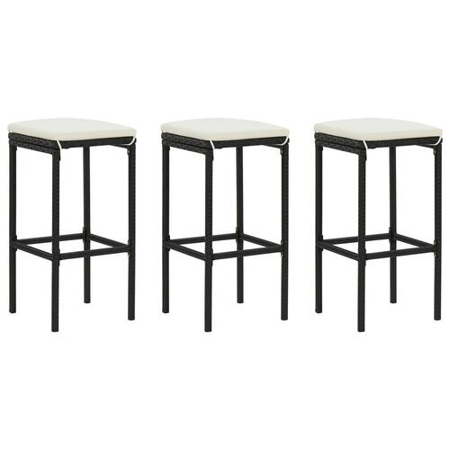 Barstole med hynder 3 stk. polyrattan sort