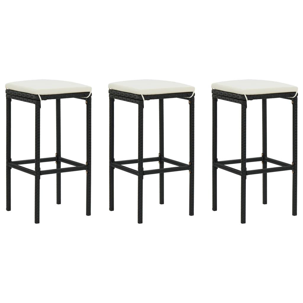 Barstole med hynder 3 stk. polyrattan sort