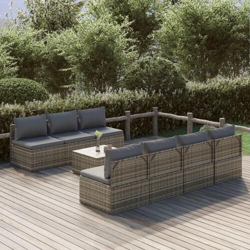 Loungesæt til haven 8 dele med hynder polyrattan grå