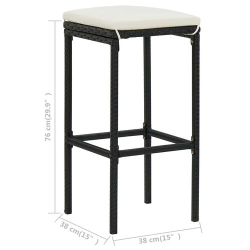 Barstole med hynder 3 stk. polyrattan sort
