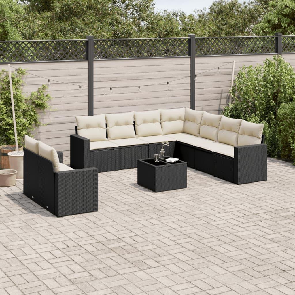Sofasæt til haven 10 dele med hynder polyrattan sort