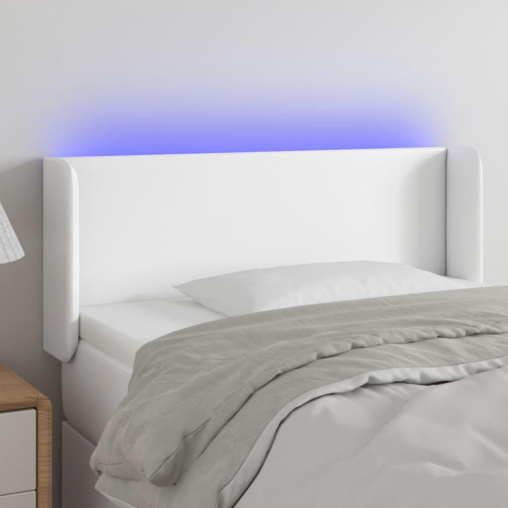 Sengegavl med LED-lys 83x16x78/88 cm kunstlæder hvid
