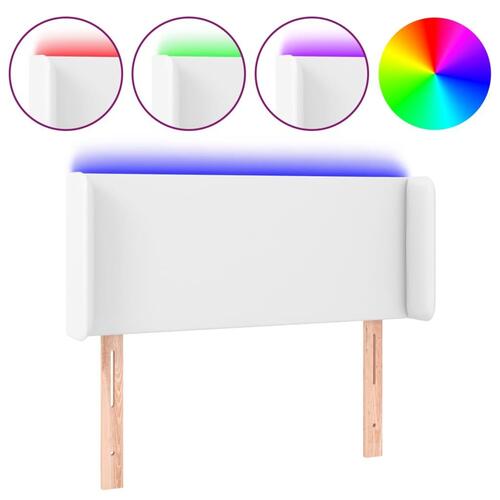 Sengegavl med LED-lys 83x16x78/88 cm kunstlæder hvid