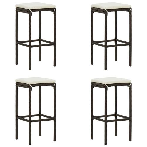 Barstole med hynder 4 stk. polyrattan brun