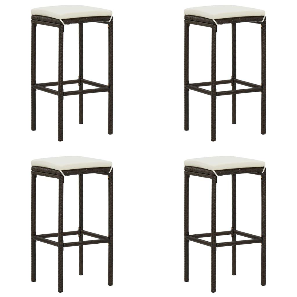 Barstole med hynder 4 stk. polyrattan brun