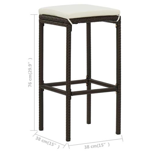 Barstole med hynder 4 stk. polyrattan brun