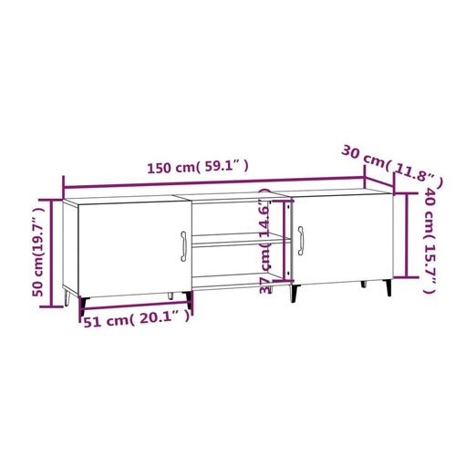 Tv-bord 150x30x50 cm konstrueret træ betongrå