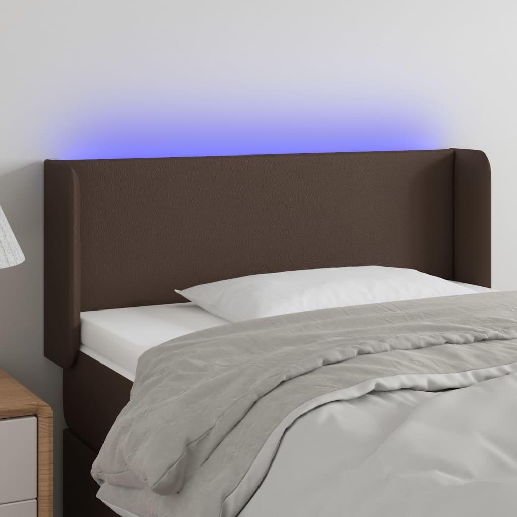 Sengegavl med LED-lys 83x16x78/88 cm kunstlæder brun
