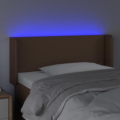 Sengegavl med LED-lys 83x16x78/88 cm kunstlæder brun