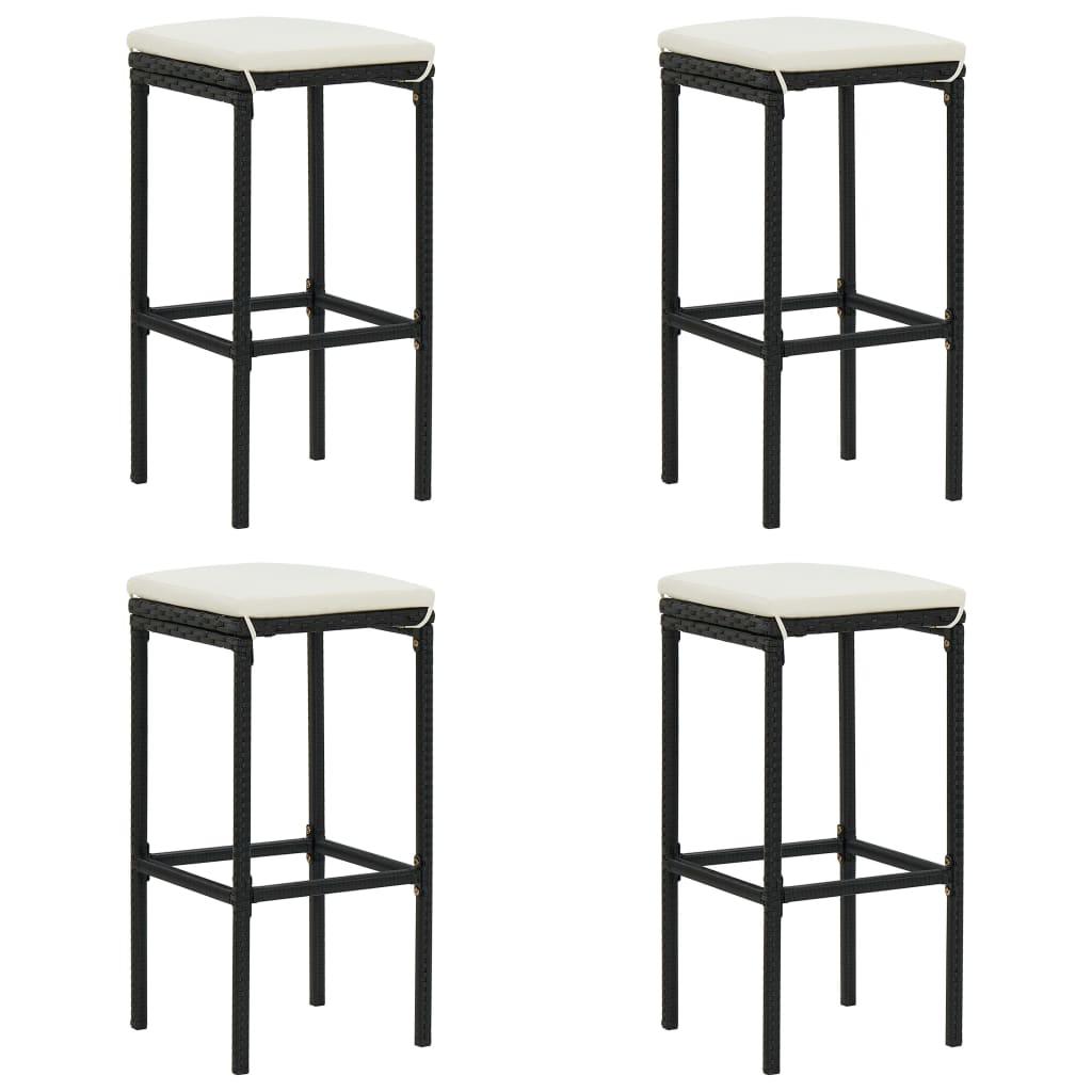 Barstole med hynder 4 stk. polyrattan sort