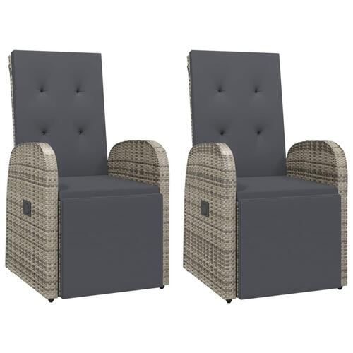 Havestole med hynder 2 stk. polyrattan grå