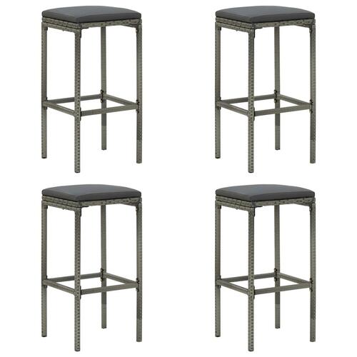 Barstole med hynder 4 stk. polyrattan grå
