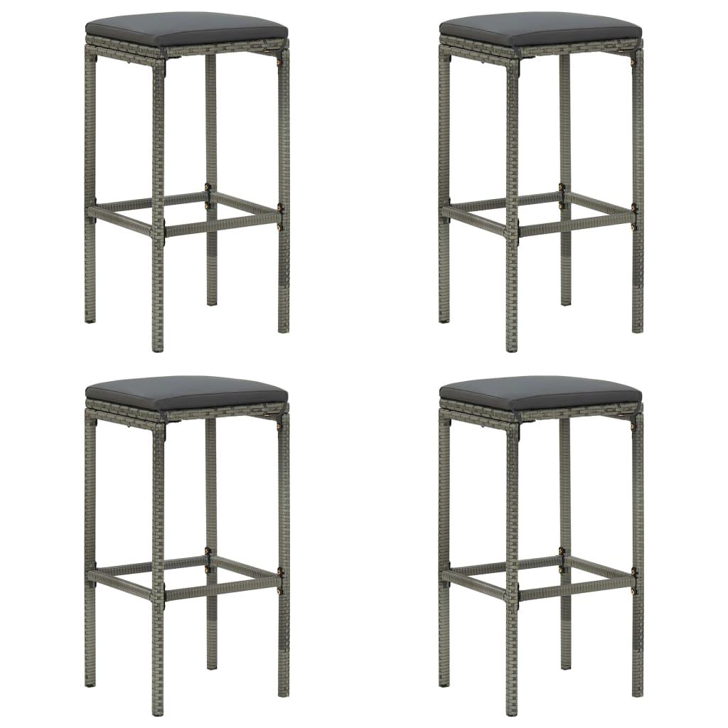 Barstole med hynder 4 stk. polyrattan grå