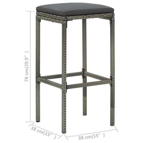 Barstole med hynder 4 stk. polyrattan grå