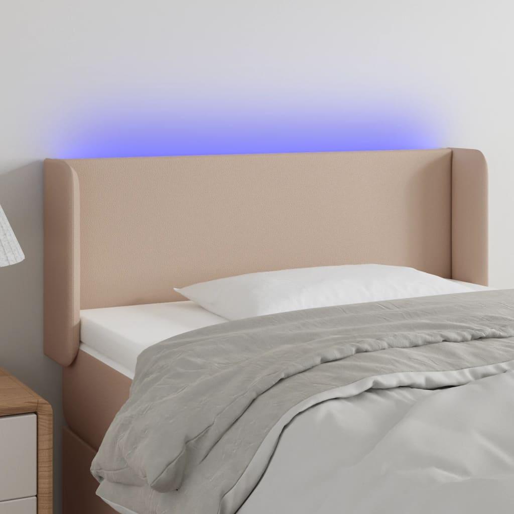 Sengegavl med LED-lys 83x16x78/88cm kunstlæder cappuccinofarvet
