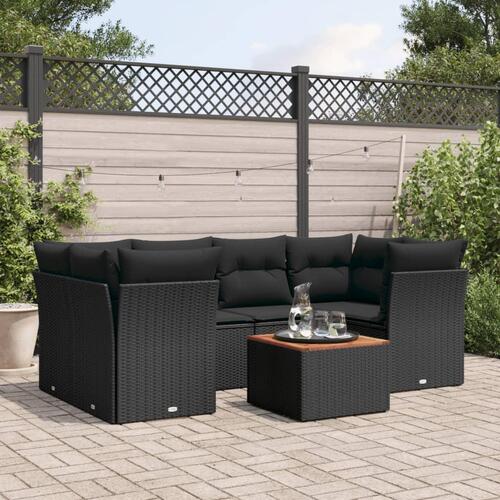 Sofasæt til haven 7 dele med hynder polyrattan sort