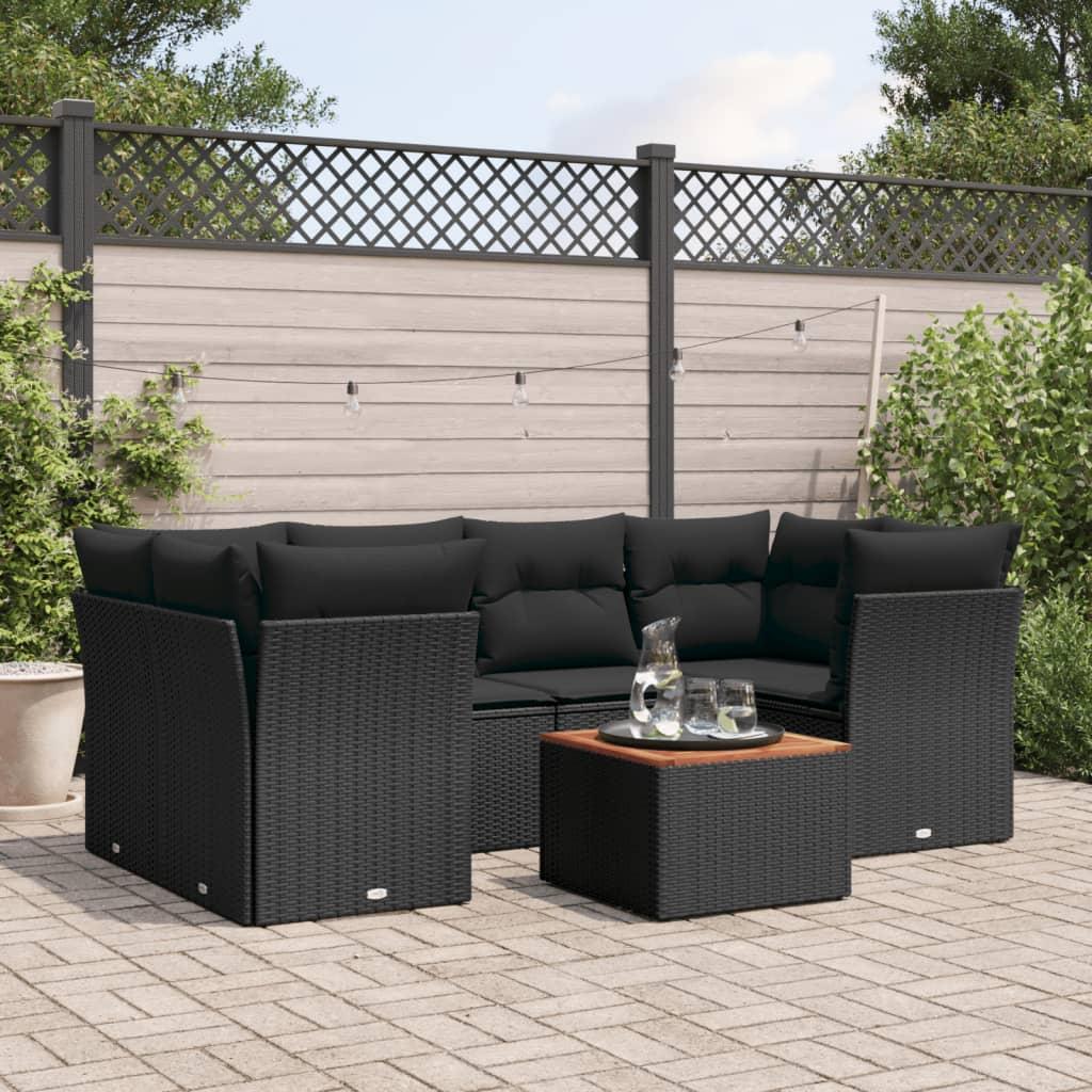 Sofasæt til haven 7 dele med hynder polyrattan sort