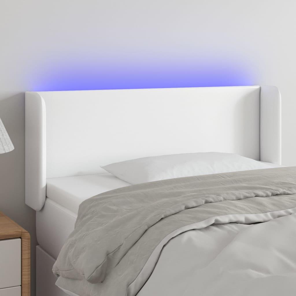 Sengegavl med LED-lys 93x16x78/88 cm kunstlæder hvid billede
