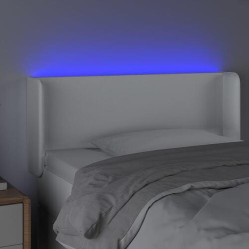 Sengegavl med LED-lys 93x16x78/88 cm kunstlæder hvid