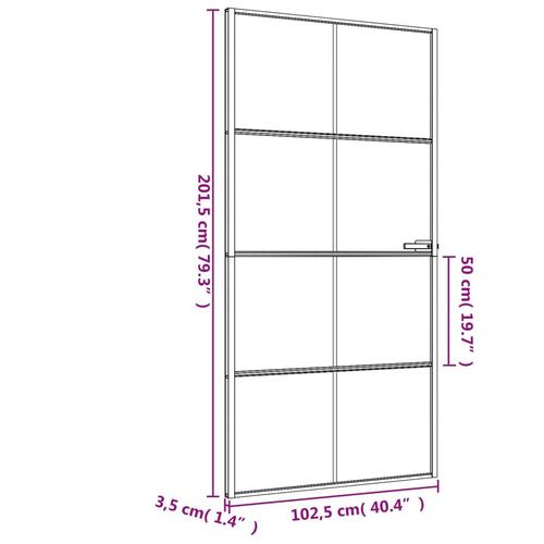 Dør 102,5x201,5 cm hærdet glas og aluminium sort