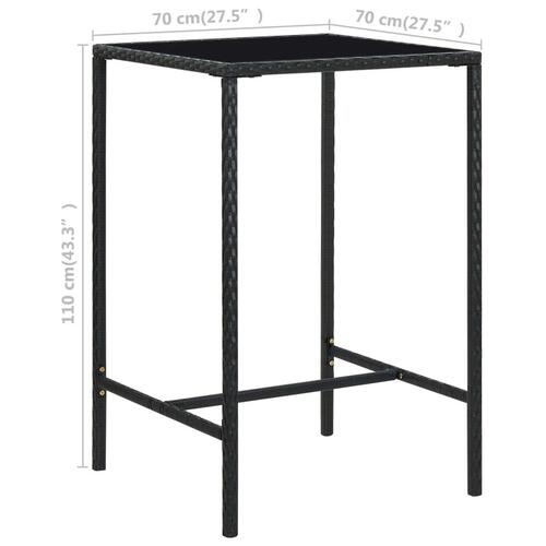Barbord til haven 70x70x110 cm polyrattan og glas sort