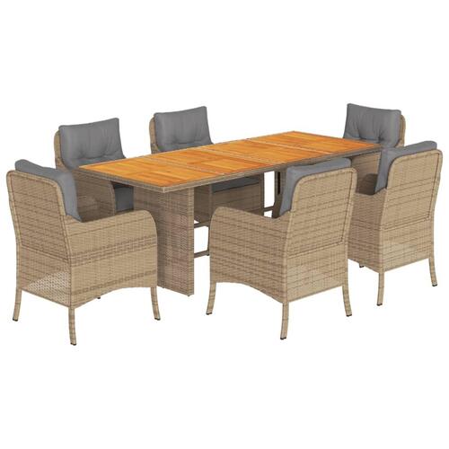 Spisebordssæt til haven 7 dele med hynder polyrattan beige