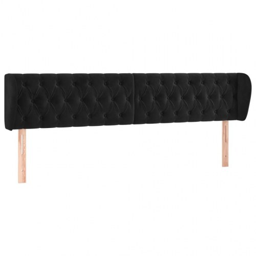 Sengegavl med kanter 203 x 23 x 78/88 cm - sort fløjl