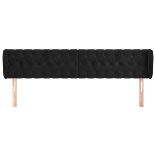 Sengegavl med kanter 203 x 23 x 78/88 cm - sort fløjl