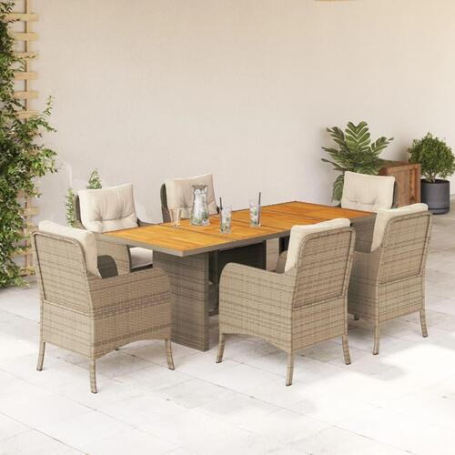 Spisebordssæt til haven 7 dele med hynder polyrattan beige