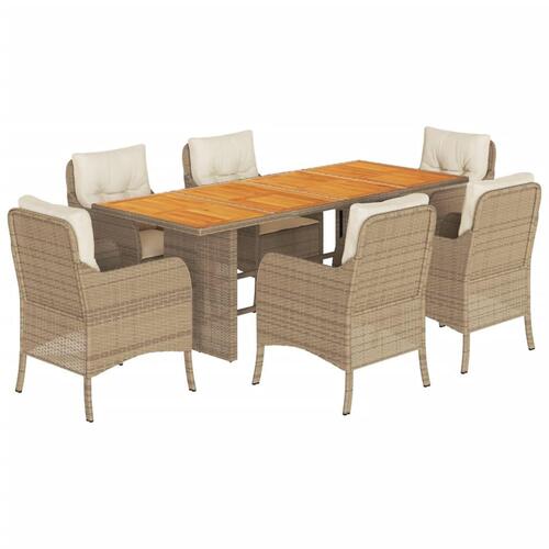 Spisebordssæt til haven 7 dele med hynder polyrattan beige
