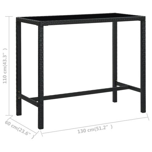 Barbord til haven 130x60x110 cm polyrattan og glas sort