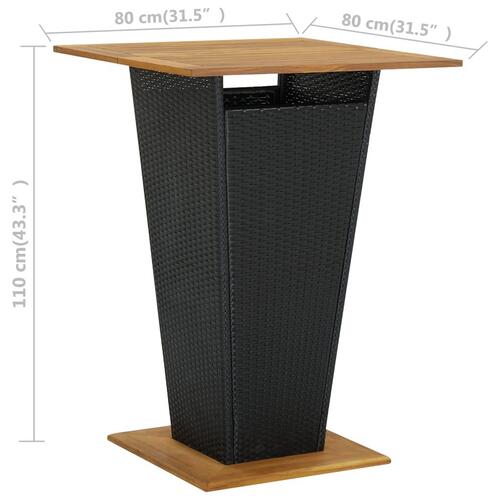 Barbord 80x80x110 cm polyrattan og massivt akacietræ sort