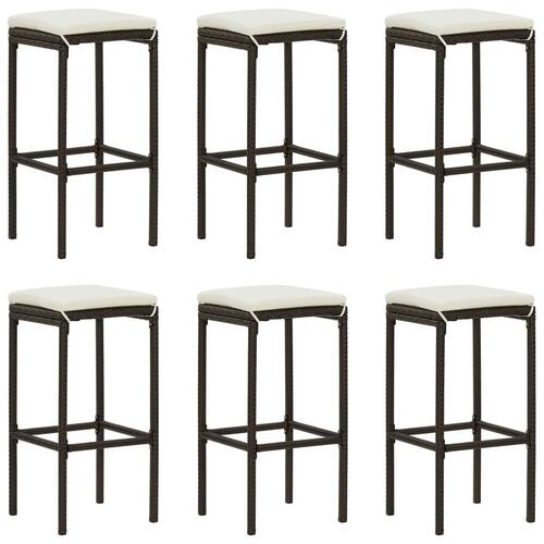 Barstole med hynder 6 stk. polyrattan brun