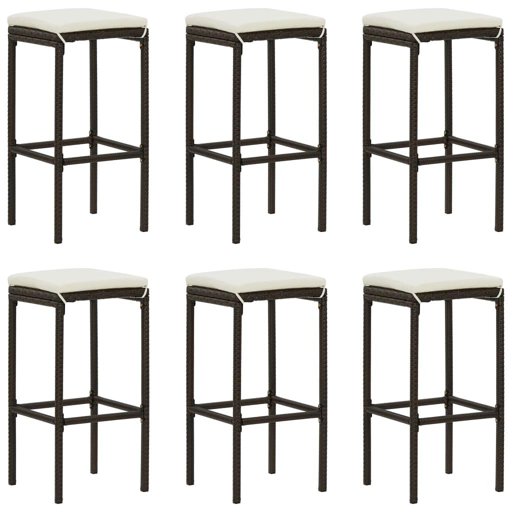 Barstole med hynder 6 stk. polyrattan brun