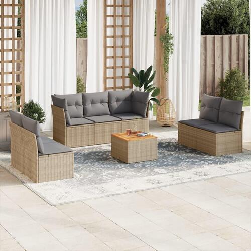 Havesofasæt 8 dele med hynder polyrattan beige