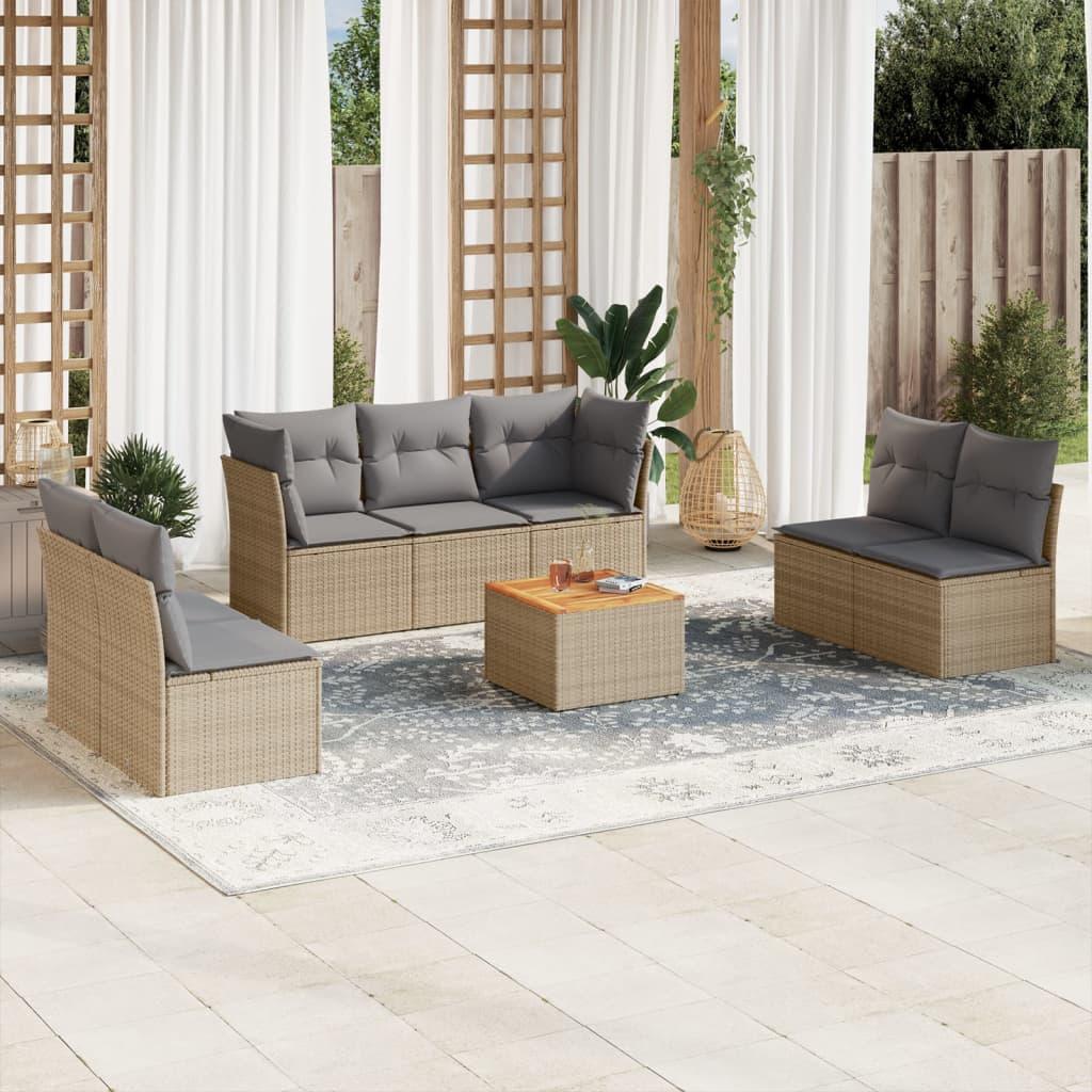 Havesofasæt 8 dele med hynder polyrattan beige