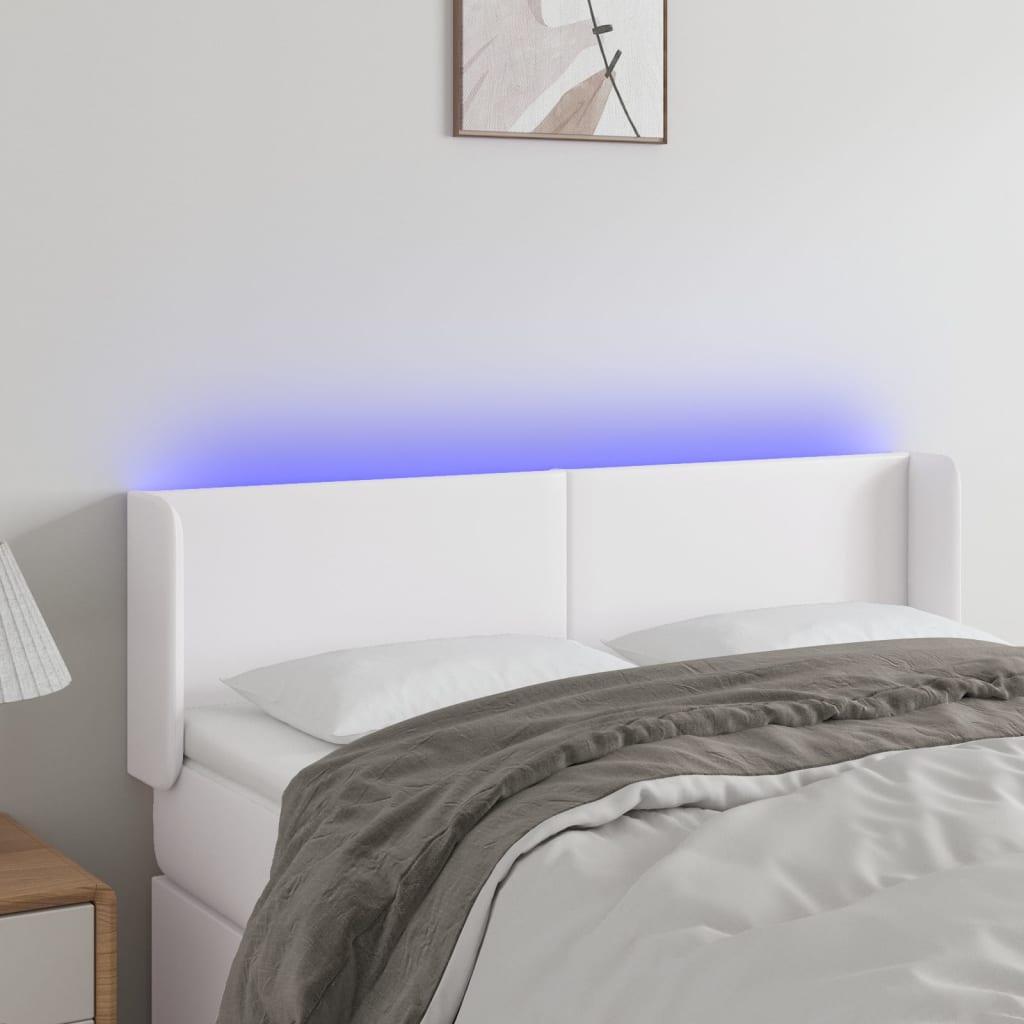 Sengegavl med LED-lys 147x16x78/88 cm kunstlæder hvid billede
