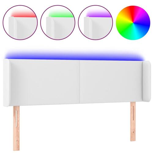 Sengegavl med LED-lys 147x16x78/88 cm kunstlæder hvid