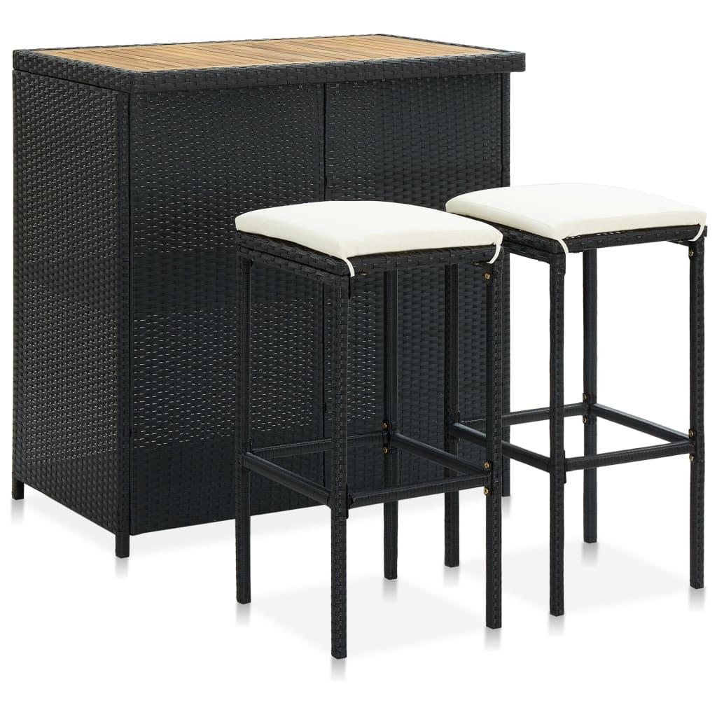 Barsæt 3 dele polyrattan sort